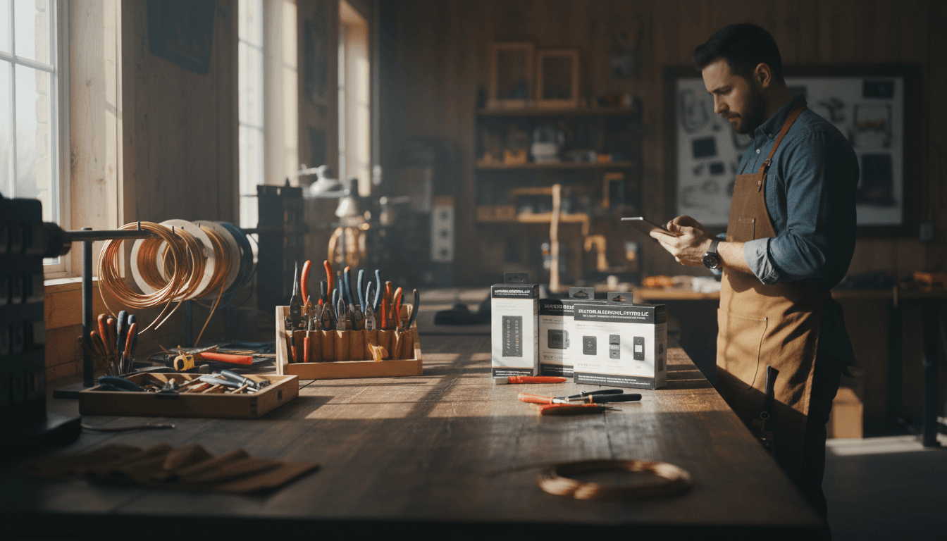 Professional electrician workspace with quality electrical products