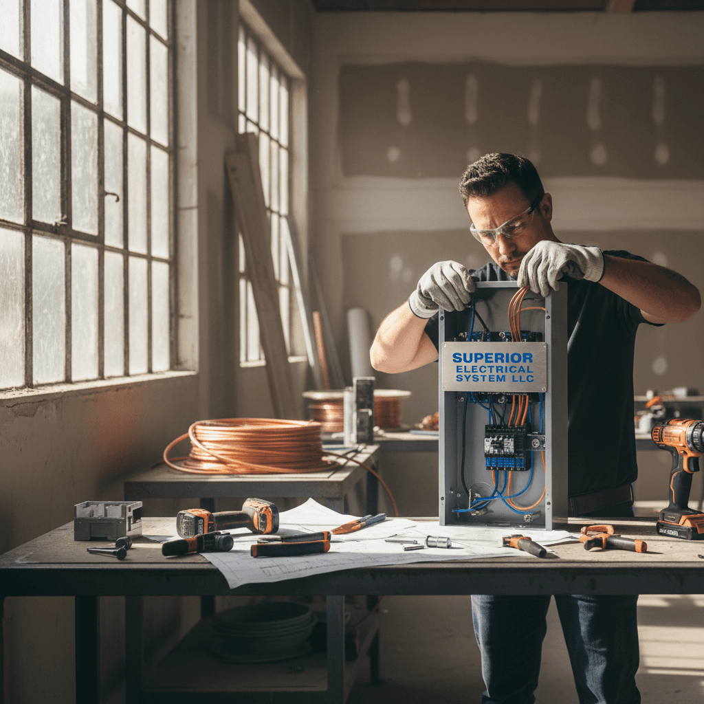 Professional electrician installing Superior Electrical System LLC products with precision and care